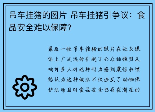 吊车挂猪的图片 吊车挂猪引争议：食品安全难以保障？