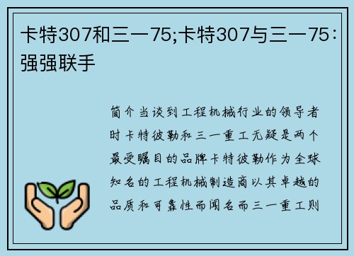 卡特307和三一75;卡特307与三一75：强强联手