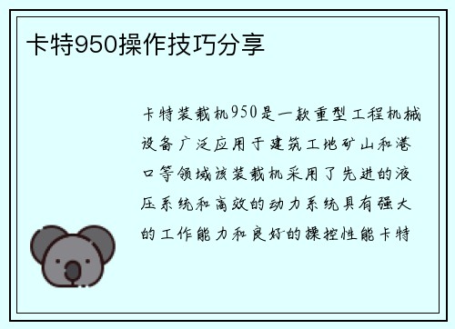 卡特950操作技巧分享